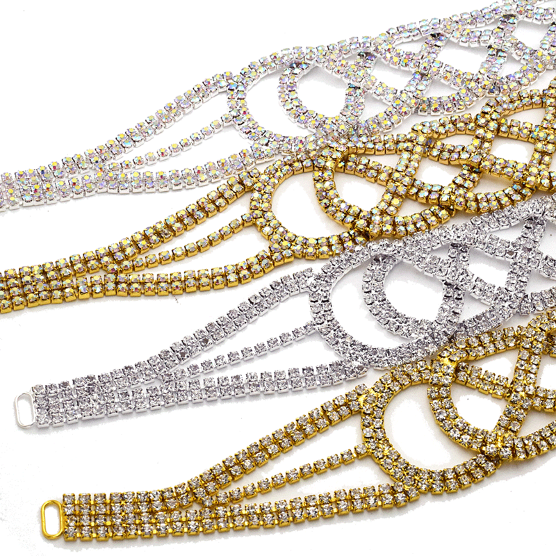 CUIER gaun malam pernikahan wanita, lebar 4cm 48cm berlian imitasi panjang sabuk tenun untuk wanita pita selempang Applique
