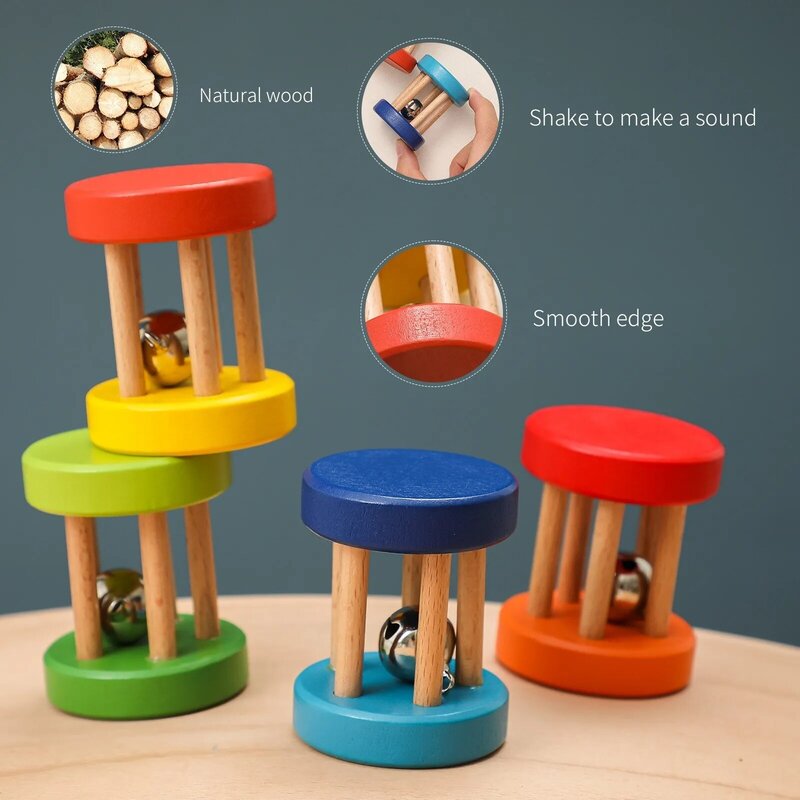 1PC Montessori Wooden Rattle Toys Baby Teether Music Mobile Rattle Development Sensory Skills Toys DIY Accessories