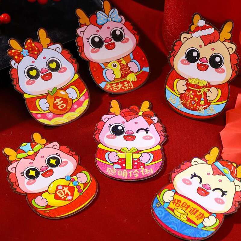 6 pz cinese capodanno buste rosse cartone animato drago anno primavera Festival tasche soldi bambini capodanno soldi busta rossa