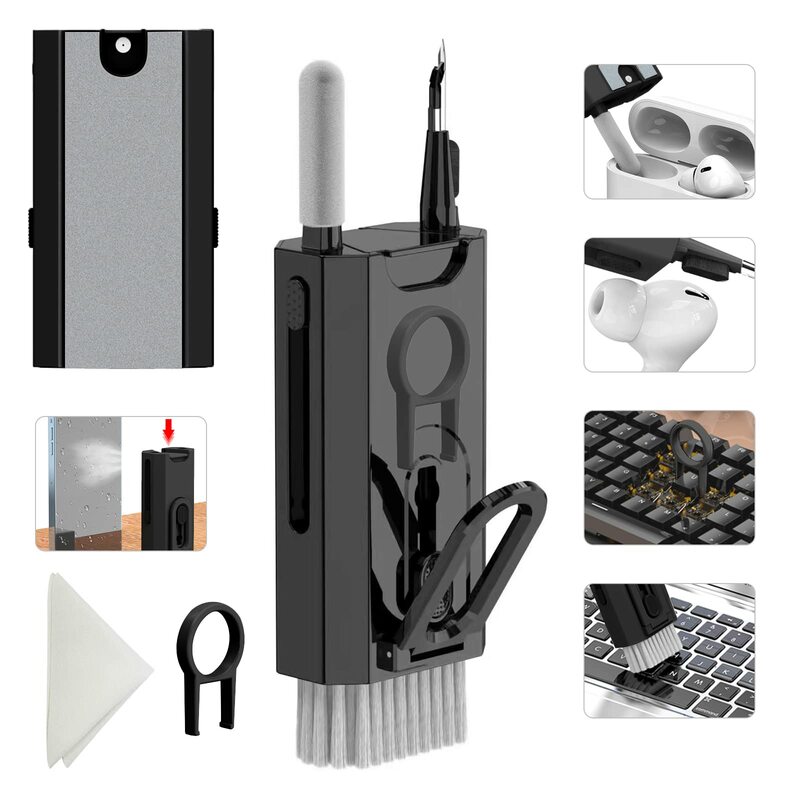 Teclado do computador Cleaner Brush Kit, Caneta de limpeza para Airpods, iPod, iPhone, Extrator Keycap, Suporte do telefone móvel, fone de ouvido limpo, 8 em 1