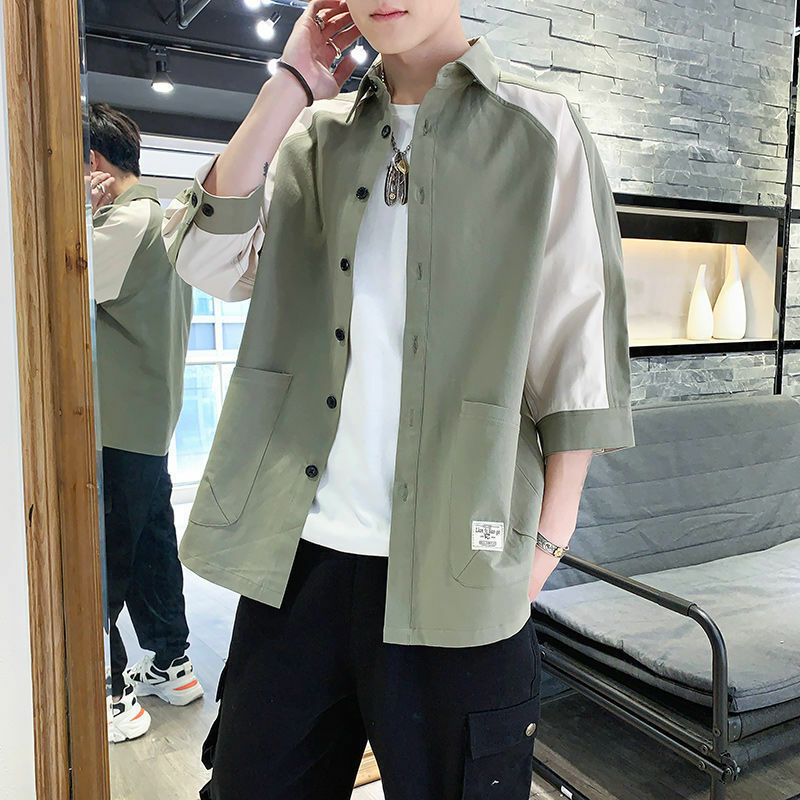 Elegancka modna Harajuku Slim Fit odzież męska luźna sportowa odzież wierzchnia z kwadratowym dekoltem na trzy czwarte rękaw Blusa