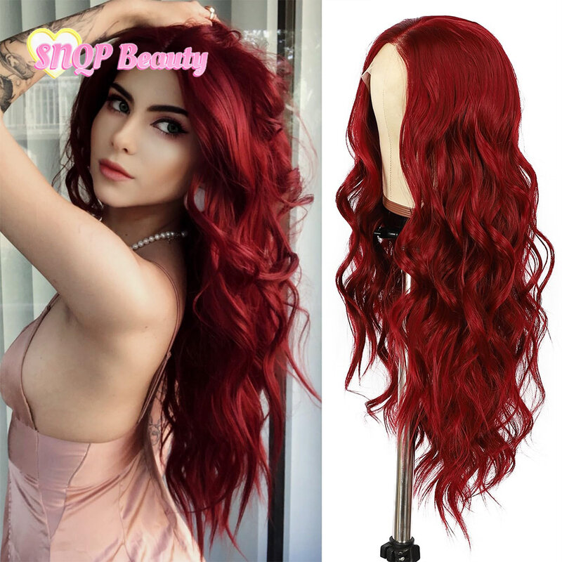 Red Synthetic Lace Front Wig Burgundy13X4 Lace Wig Body Wave hd Lace Daily Use Wigs Heat Resistant Fiber Glueless Cosplay Wigs