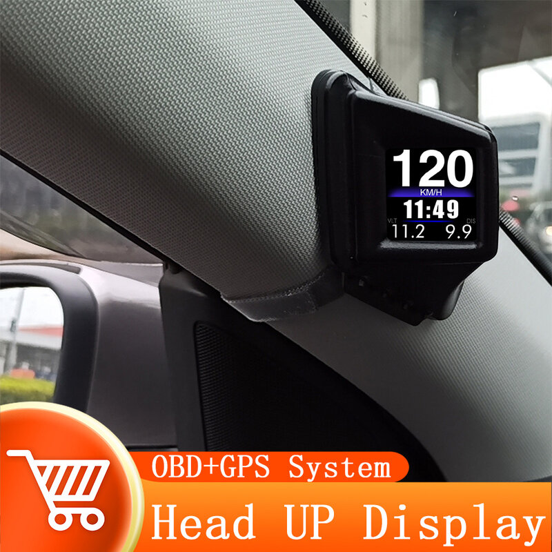 HUD OBD2 + GPS 온보드 컴퓨터 헤드 업 디스플레이, 자동차 타코미터 터보 오일 압력 수온 GPS 속도계 가솔린 자동차용