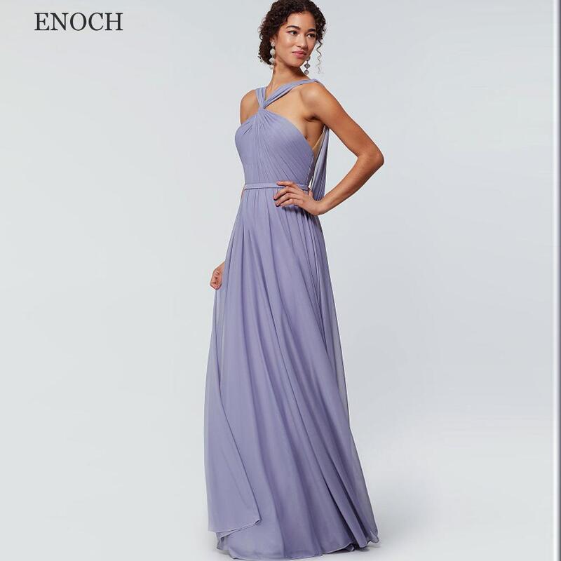 ENOCH-Vestidos De dama De honor De gasa con cuello Halter, sin mangas, plisados con espalda abierta, nuevos Vestidos De Fiesta a medida