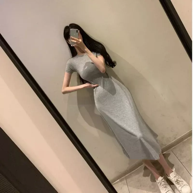 Dongdaemun Fashion korea Selatan nyaman baru trendi pakaian wanita seksi figur menunjukkan pinggang ketat gaun A Word