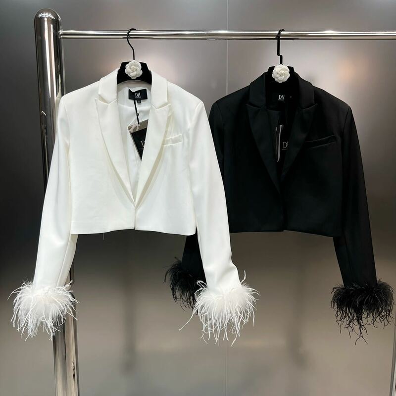 Netizen Blazers Women's 2024 Spring and Autumn Polo Collar Long Sleeved Waist Wrapped fur Coat