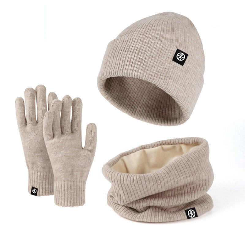 Men's women's Alpaca Wool Winter Warm Wool Hat Scarf Gloves three-piece Windproof Knit Hat three-piece Set Hat Scarf Glove Set