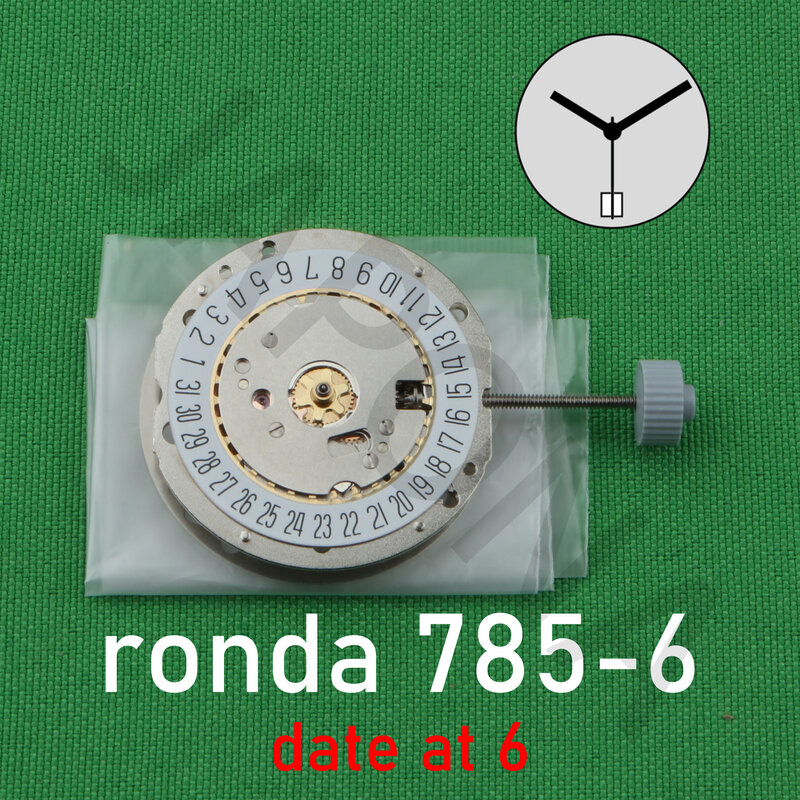 Ronda 775, szwajcarski mechanizm kwarcowy 785-6 normtech, 3-wskazówkowy, z datownikiem. Akcesoria. Naprawa daty w ruchu 6 785-6