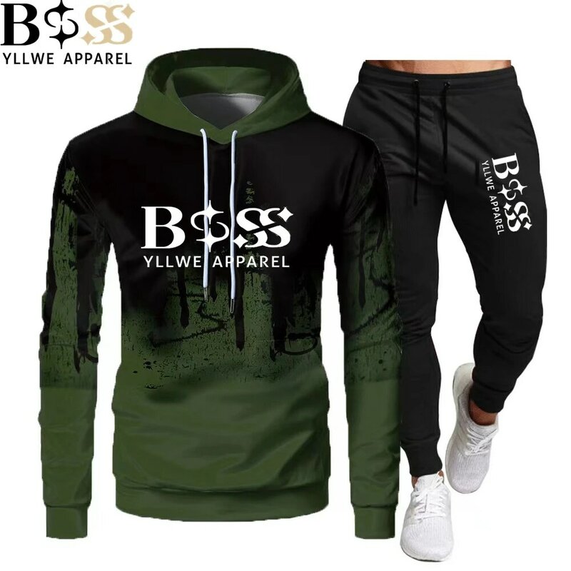 Bss hoodie pria, baju olahraga dua potong set Fashion baru musim gugur musim dingin 2024