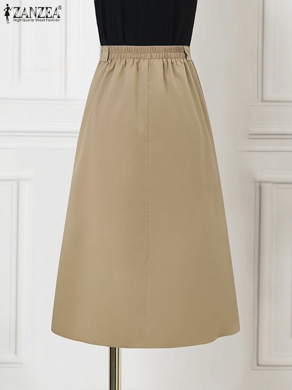 ZANZEA biurowa dama 2024 wiosna Falda damska plisowana spódnica w stylu Vintage spódnica z wysokim stanem koreańska moda wakacyjna luźna solidna długie spódnice