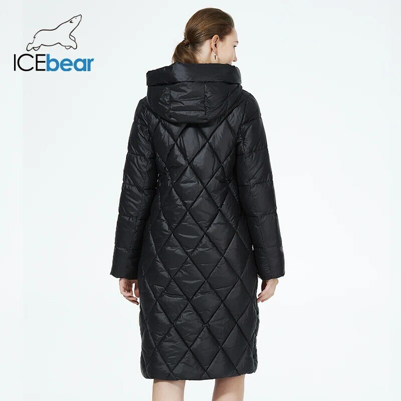 ICEbear 2023 Winter Ladies Diamond Quilted Jacket Lengthened Style Women Padded Parka Thickened Warm Cotton Coat  GWD22631D
