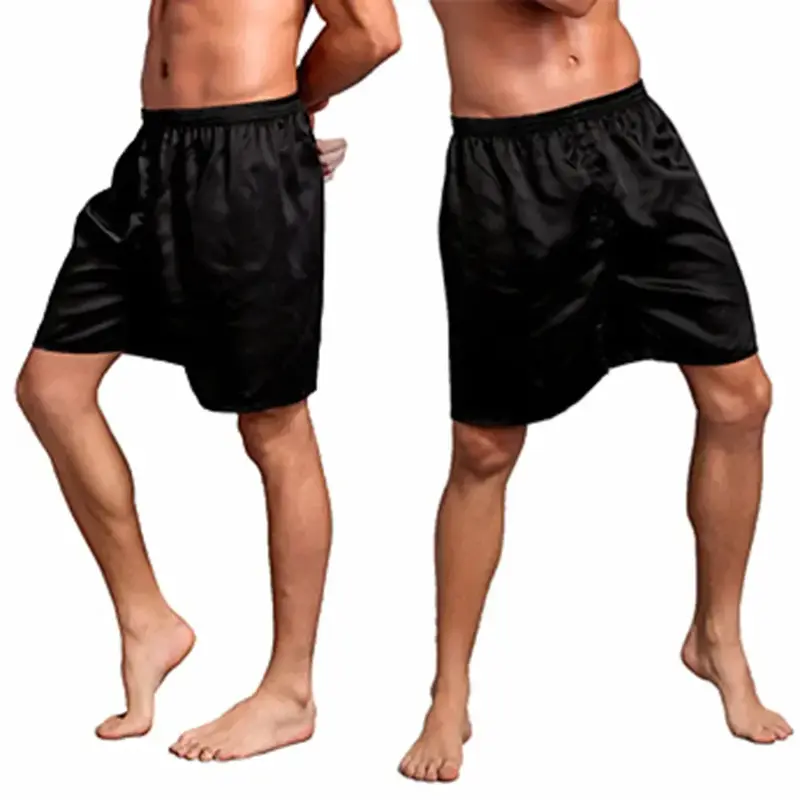 Атласные домашние штаны для сна, шелковые повседневные Пижамные шорты, однотонные боксеры, мужские брюки, Ночная одежда, пижама