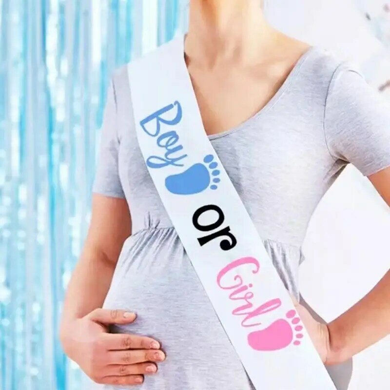 Baby Shower Sash 5pcs Gender Reveal Sash Decorations Pink Blue Mom To Be Sash Dad To Be Pins Flower Headband Wristband For Baby
