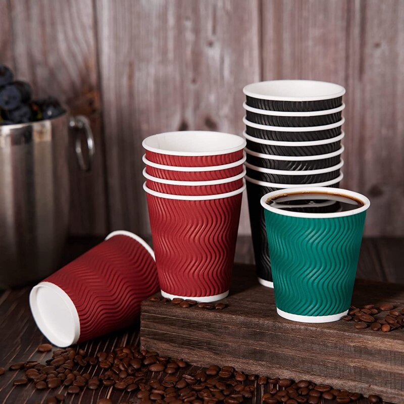 Tazas de café corrugadas desechables, diseño personalizado, 8oz, 12oz, 16oz, ondulación de doble pared