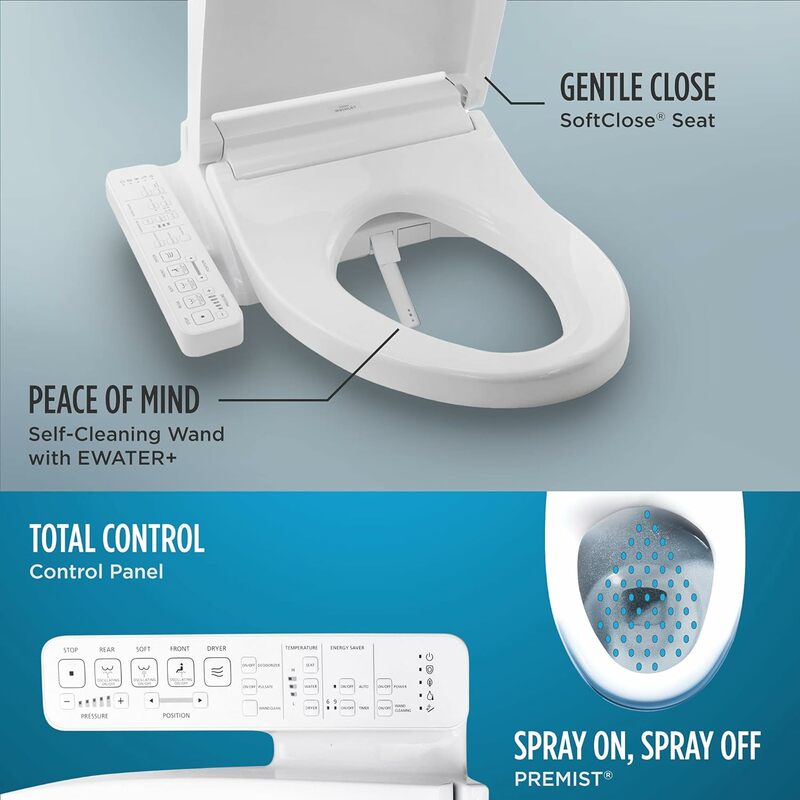 TOTO SW3074#01 WASHLET C2 Electronic Bidet Toilet Seat with PREMIST and EWATER+ Wand Cleaning, Elongated, Cotton White