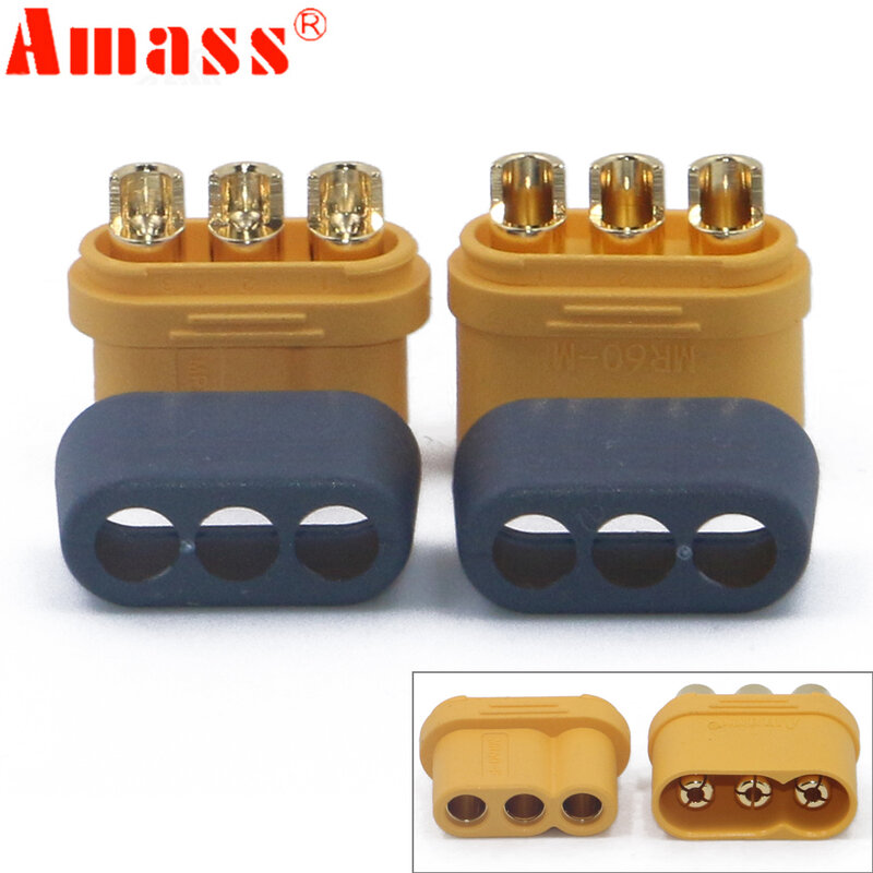 Amass-MR60 macho e fêmea plug com protetor, capa bainha, conector de núcleo 3, conector tipo T plug, 2, 5, 10 par