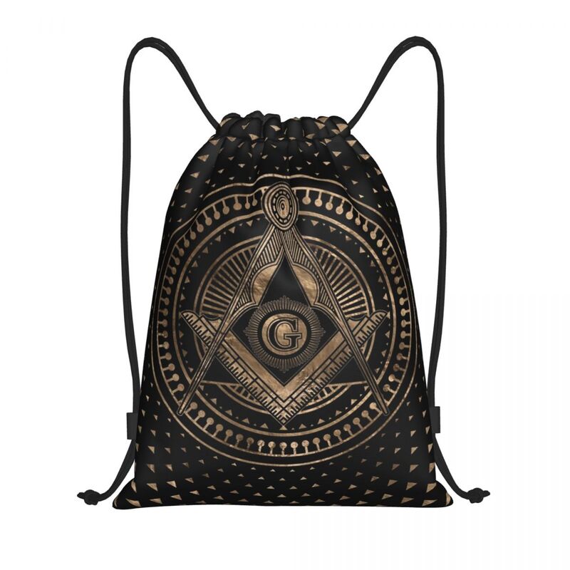 Custom Freemasonry Symbol Square And Compasses Drawstring Bags Men Women Lightweight Masonic Sports Gym Storage Backpack