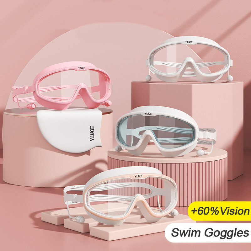 Przeciwmgielne okulary pływackie duże oprawki silikonowe okulary pływackie z zatyczkami do uszu dla dorosłych profesjonalne okulary pływackie do nurkowania na basen plaża