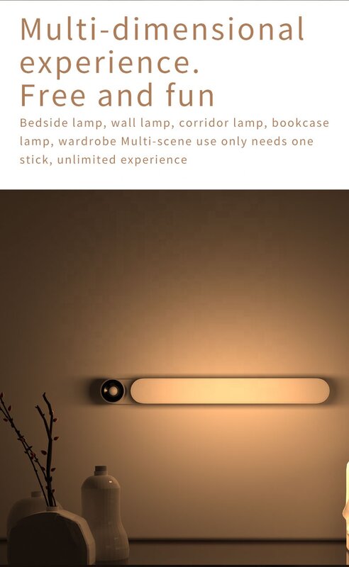 Recarregável vara indução LED luz, portátil PIR Motion Sensor, armário luz, venda quente