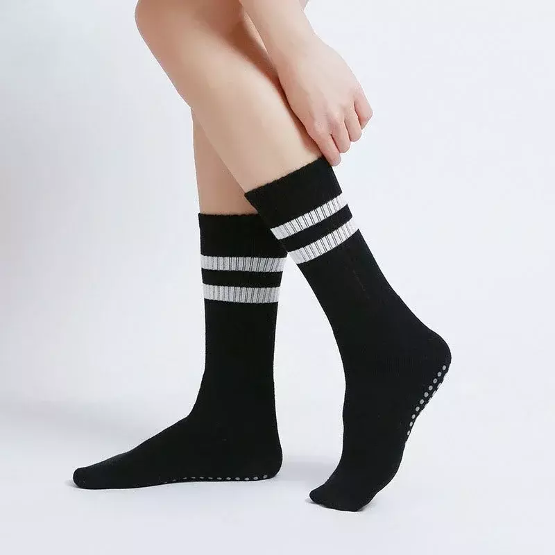 AL Non-slip Yoga Socks Adhesive Mid-tube Socks Dance Non-slip Indoor Fitness Black and White Striped Cotton Socks