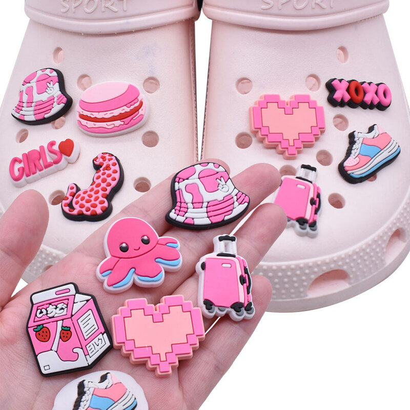 Hot Sale 1pcs PVC Charms Shoe for Crocs Accessories Pink Bear Poodle Badge Women Sandals Buckle Kids Pins Girl Decoration Jeans