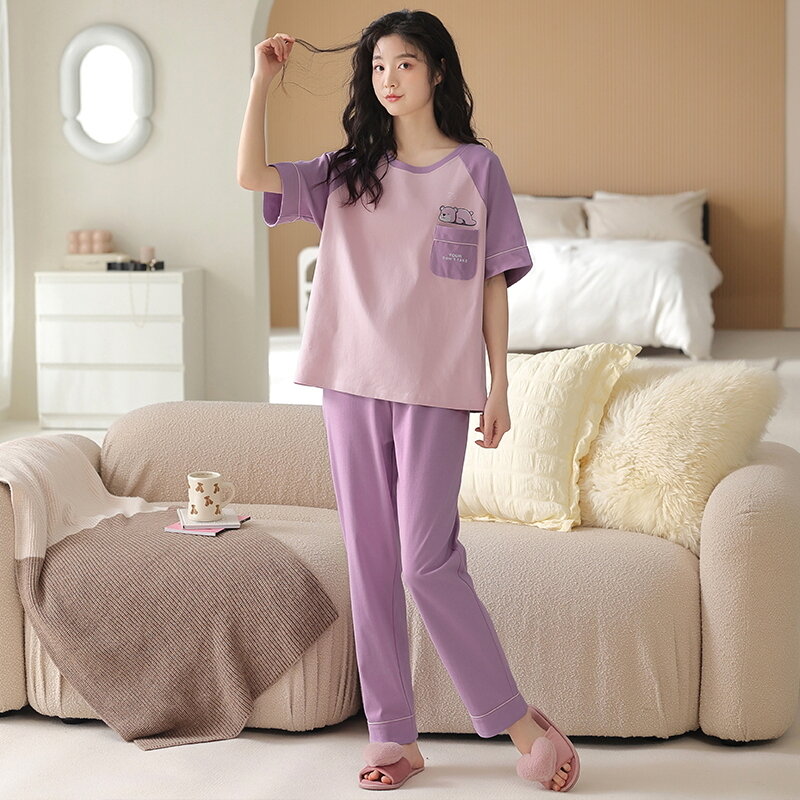 女性用半袖コットンパジャマ,春のパジャマ,ナイトウェア,ホームウェア,睡眠,女性用,5xl