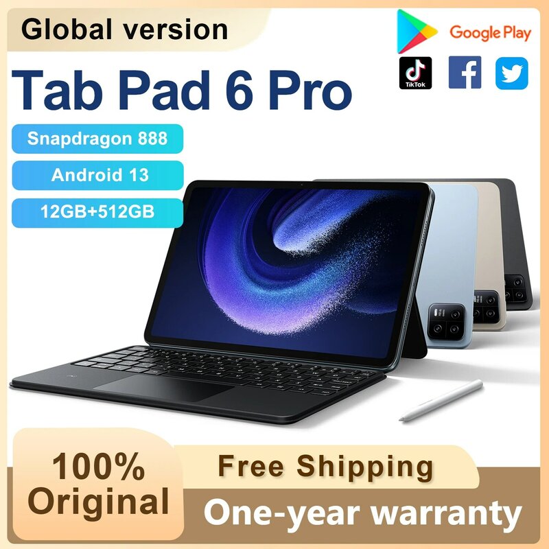 2024 New Global Version Tablet Pad 6 Pro Snapdragon 888 10000mAh Android 13 RAM 12GB ROM 512GB 5G 11 Inch HD 4K Screen WIFI Mi