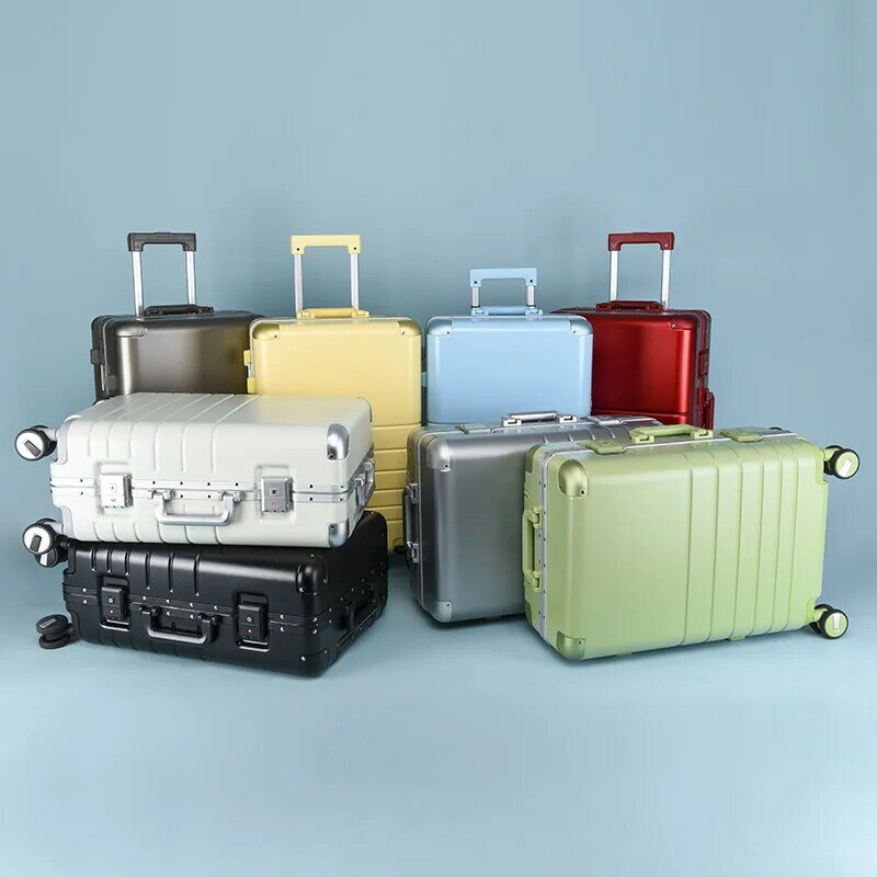 Tas koper kapasitas besar pria dan wanita, tas bagasi bingkai aluminium baru, tas troli bisu, tas Roda Universal, koper kapasitas besar