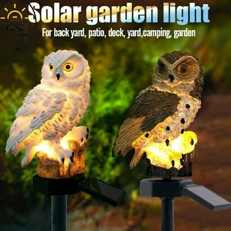 Impermeável Solar LED Light, Ground Plug, Outdoor Garden Courtyard, DIY Decoração, Lawn Paisagem, Resina Coruja Forma