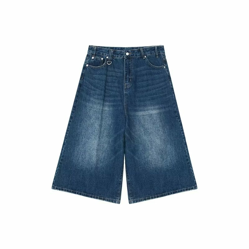 Qweek Frauen blau y2k Baggy Jorts hohe Taille Vintage weites Bein knielange Jeans Streetwear lässig lose Sommer Denim Shorts