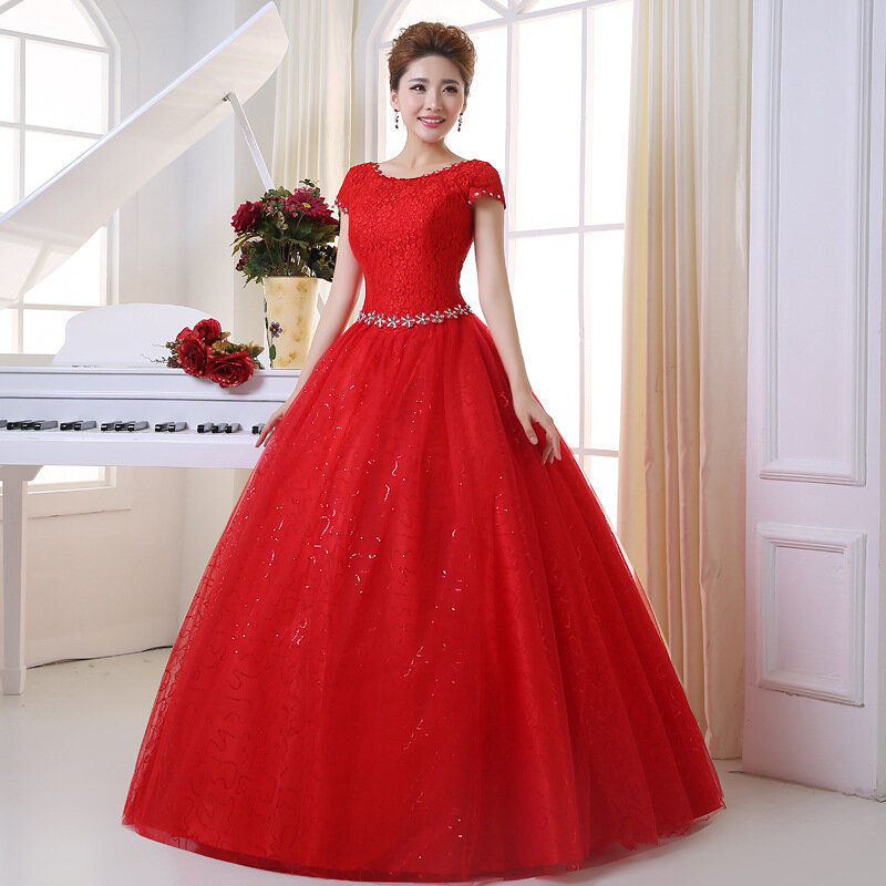 スパンコールのウェディングドレス,大きいサイズ,赤,白