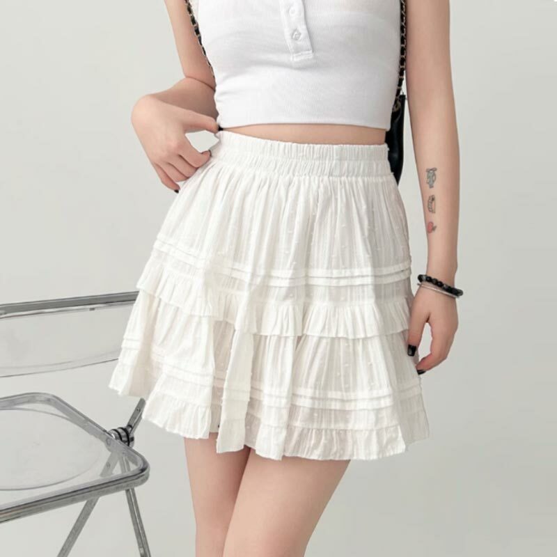 Ruffled Shorts Skirt for Women Spring Summer High Waist Cute Cake Skirt White Ballet Style Female Clothing Korean Fashion