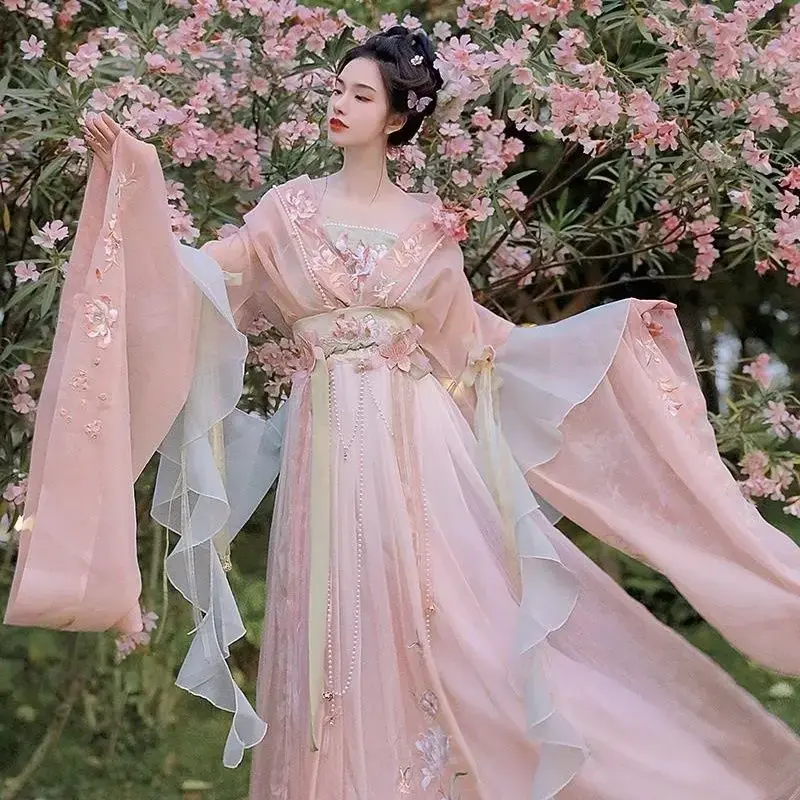 Китайское платье ханьфу, женская рубашка с принтом и большими рукавами, набор ханьфу, карнавальное сказочное платье для косплея, танцевальное платье ханьфу