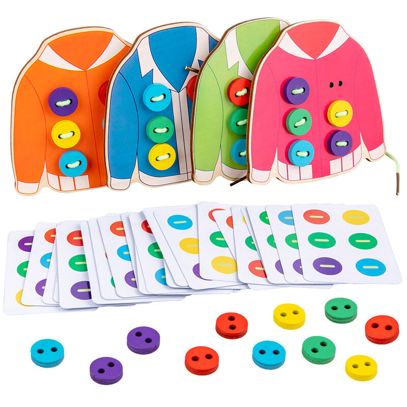 Kinder Lustige Kleidung Threading Taste Nähen Bord Spiel Basic Life Fähigkeiten Lernen Spielzeug Baby Frühe Pädagogische Montessori Spielzeug