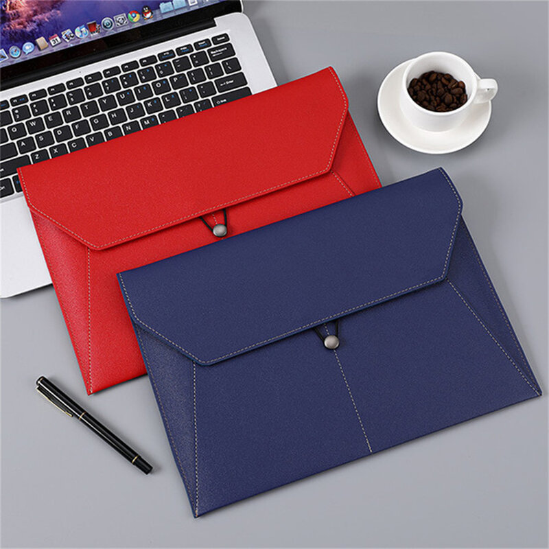 A4 Leather File Folder Simple Big Capacity Document Bag Fashion Briefcase Data Contract Bill File Bag School Office Supplies