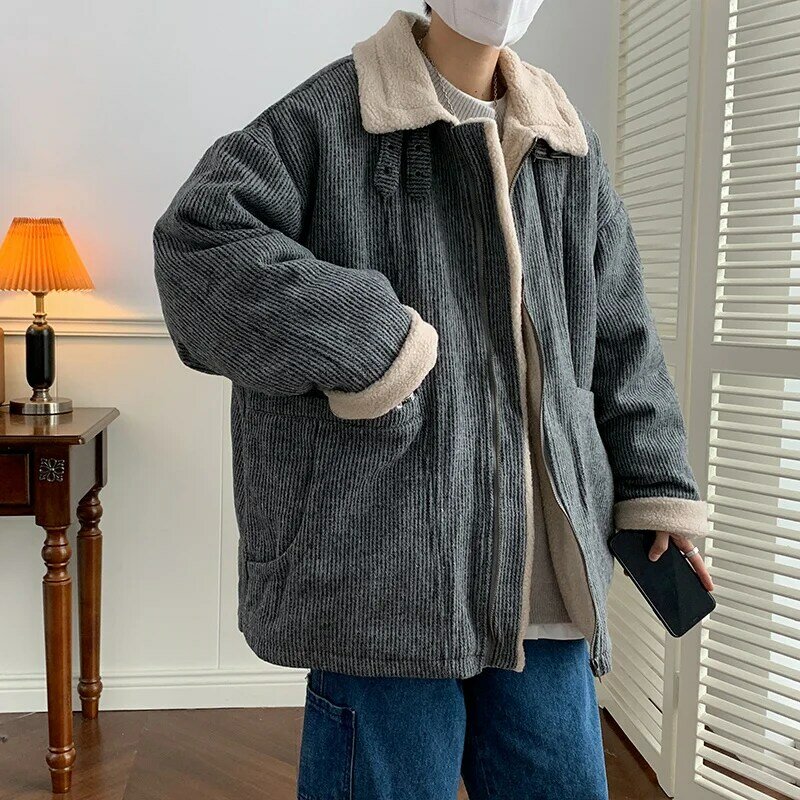 Kurtka zimowa męska nowa kurtka Streetwear wiatroszczelna modna kurtka jednolity kolor parkery zimowy gruby bawełna termiczna płaszcz męski G39