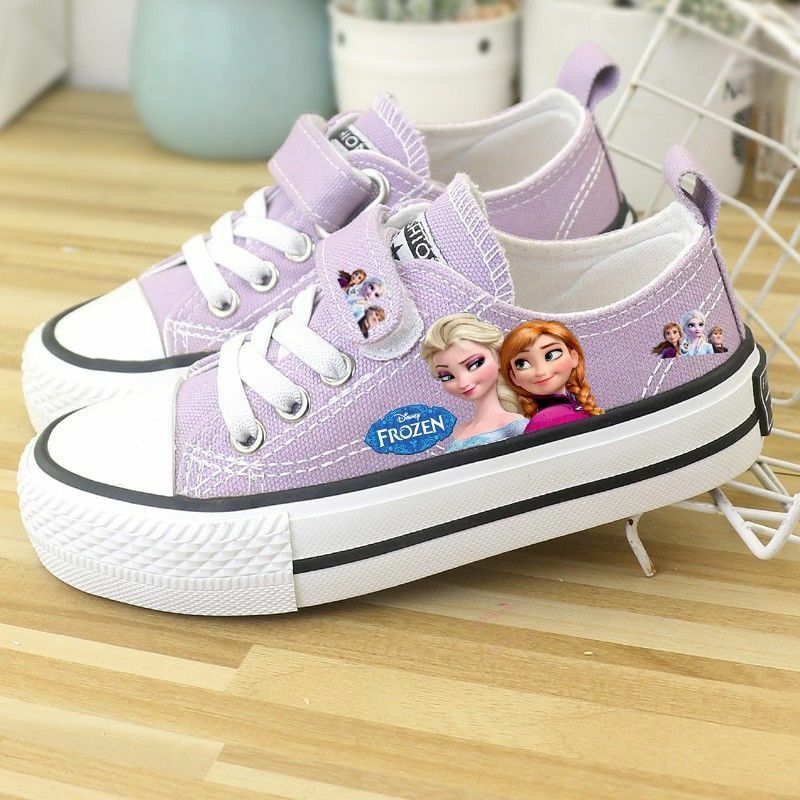 Sepatu Anak Perempuan Disney Sepatu Putri Elsa Kanvas Anak-anak Musim Semi Musim Panas Sneakers Low-Top Sepatu Ungu Anak Perempuan Ukuran 25-37