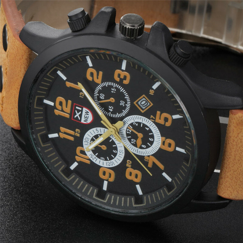 XINEW jam tangan kuarsa olahraga militer pelajar, arloji merek murah tali kulit modis tanggal sederhana untuk pelajar Relogios Masculinos 2024