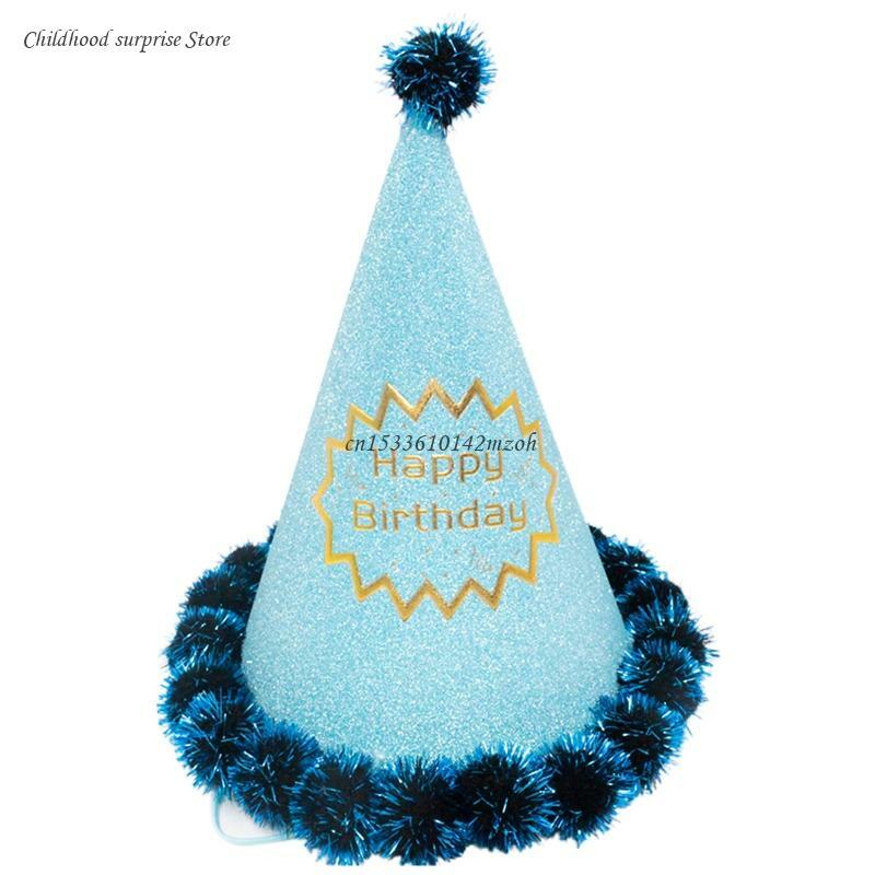 Imprezowe czapki kształcie stożka Pompony Urodzinowe czapki kształcie stożka Urodzinowa korona Papierowe czapki imprezowe
