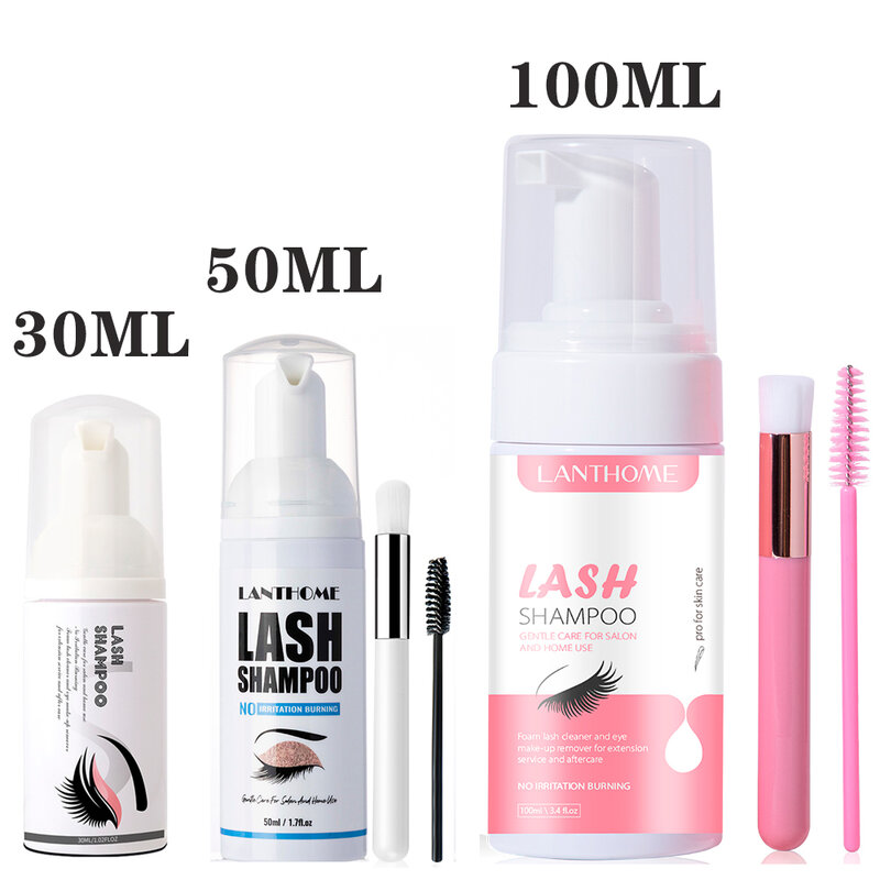 50ML Eyelash Extension Cleanser Shampoo Kit Wash Mousse Fast Makeup Glue Removal Foam For Women Salon Deeply Cleaning With Brush