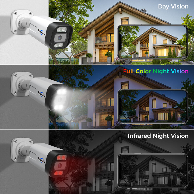 Hiseeu-cámara IP POE de 5MP y 8MP, videocámara 4K con visión nocturna a Color, detección facial, resistente al agua, H.265, videovigilancia de seguridad, CCTV