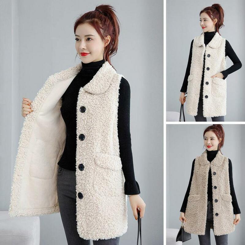 Chaleco sin mangas para mujer, chaqueta elegante de lana, abrigo con Bolsillos de solapa, longitud media para Otoño e Invierno