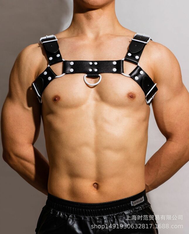 Spallacci da uomo in pelle PU Sexy puntelli erotici decorativi muscolo Performance maschile Stage con biancheria intima Gay Top spalla cintura