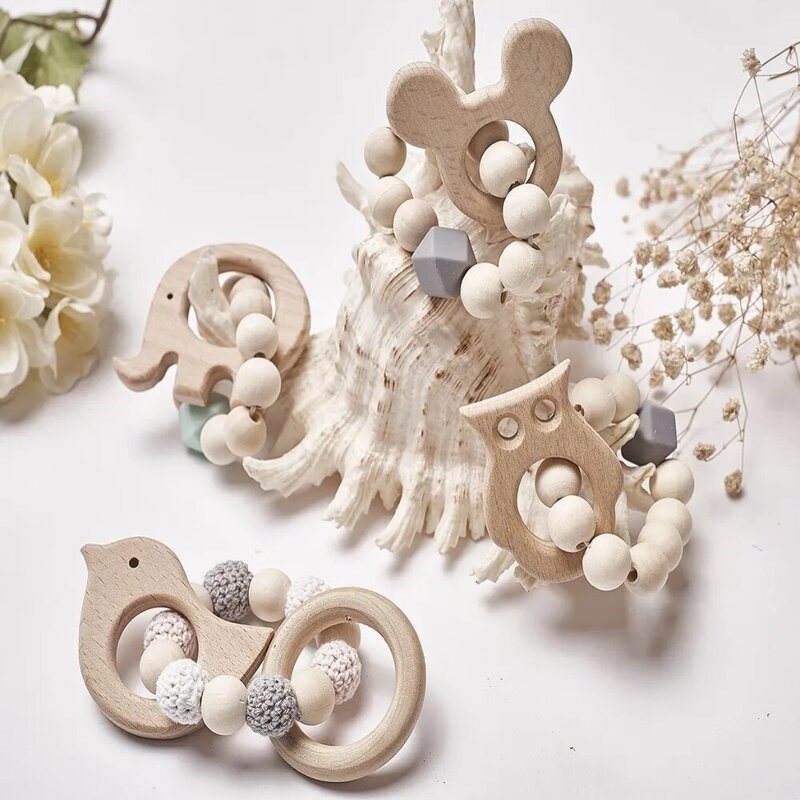 Bracelets de dentition pour bébé, perles en silicone et bois, cadeau de sécurité
