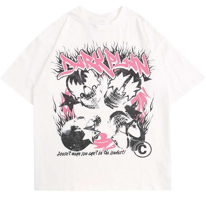 Hip Hop Männer T-shirt Y2K Grunge Vintage Schädel Skeleton Print Punk Gothic T-Shirt Streewear Harajuku Lose Kurzarm T Shirts