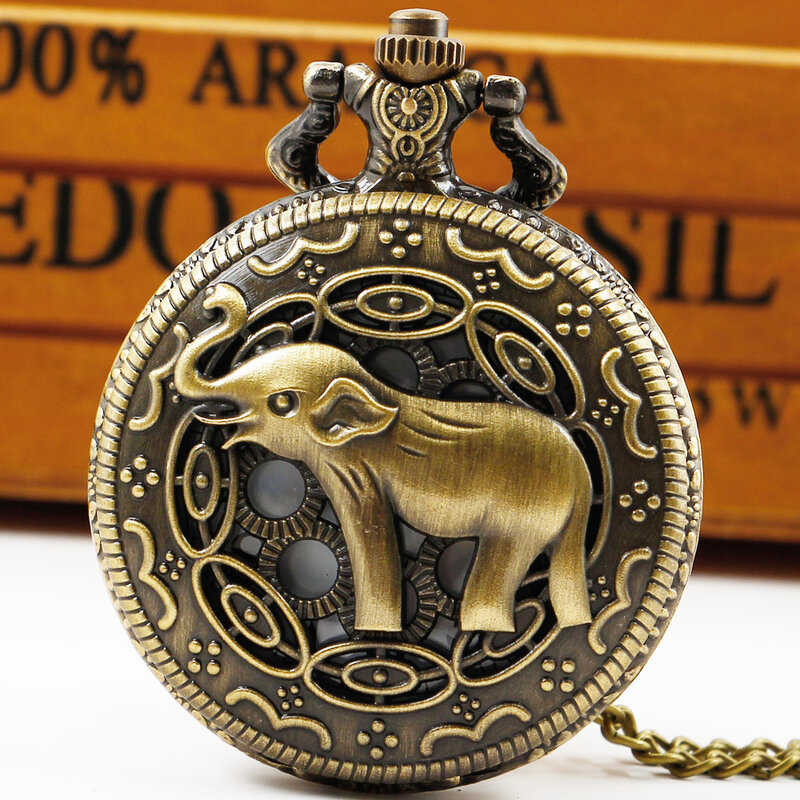 Simpatico orologio da tasca al quarzo intagliato con elefante pratico regalo di compleanno per giocattoli per bambini