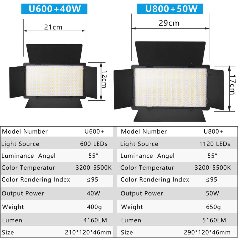 Nagnahz U800 + Led Video Licht Fotostudio Lamp Bi-Color 2500K-8500K Dimbaar Met Statiefstand Afstandsbediening Voor Video-Opname Para