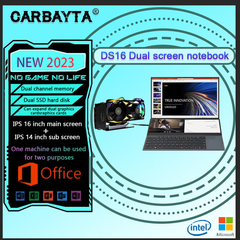 Ноутбук Intel Core i7 10750H с двумя экранами, 16 дюймов (14-дюймовый сенсорный экран), игровой ноутбук, компьютер DDR4, Windows 10, 11 Pro