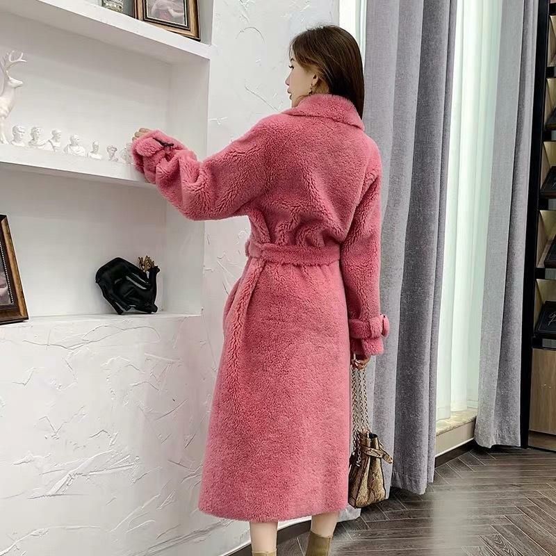 Jaket mantel bulu wol asli musim dingin wanita mode mantel asli pakaian luar Casio Feminino X841