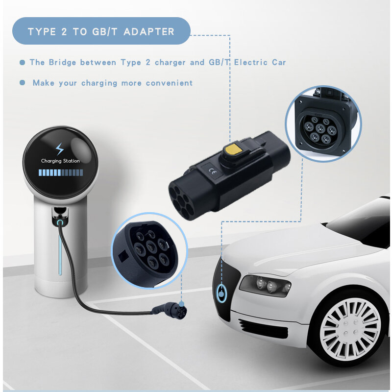 Anti-Theft 32A 22KW 7KW EV Charger Adapter Type 2 to GB/T Connector Adapter For Chinese Electric Car